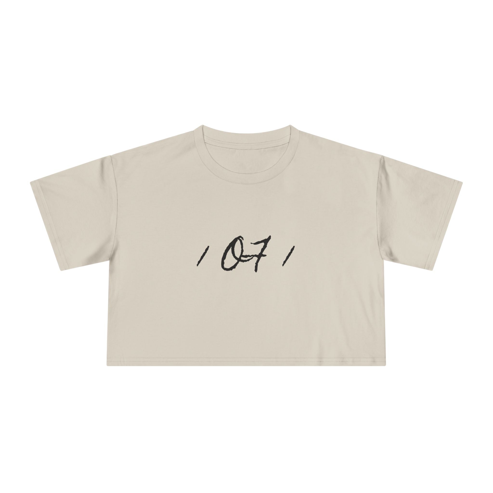 Crop Tee — Minimal Script "07" Front with Script Back Text