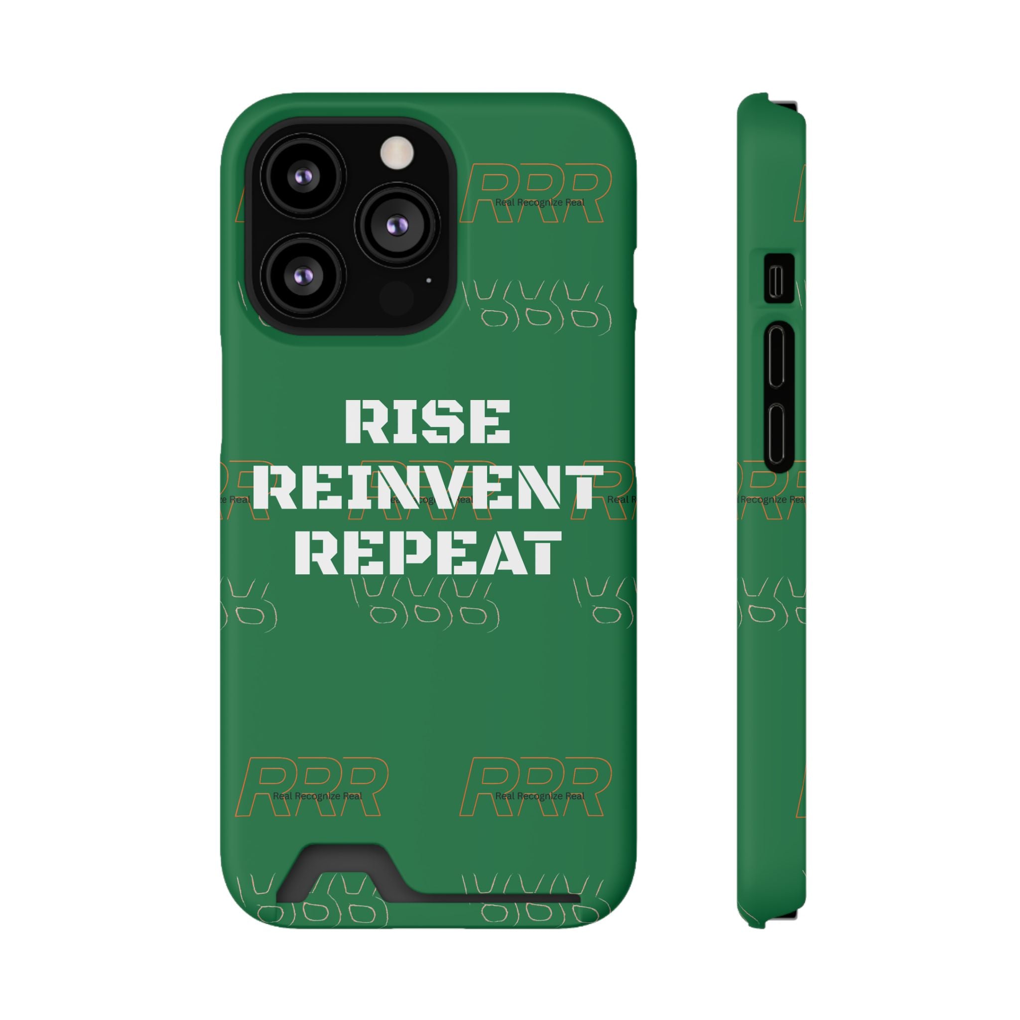 Green 'Rise Reinvent Repeat' Card Holder Phone Case — Motivational Protective Cover