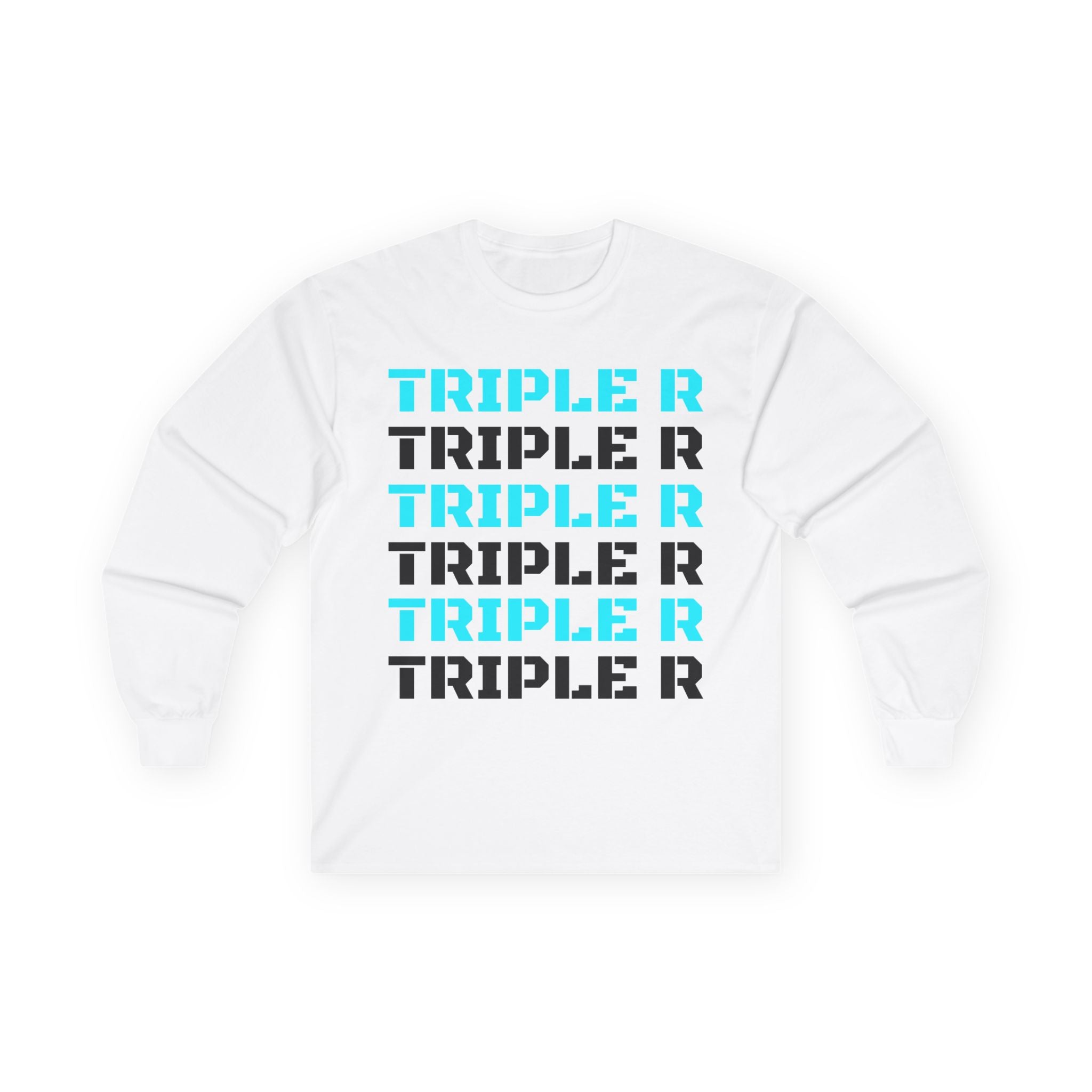 Triple R Repeated Graphic Long Sleeve Tee — Modern Tech Blue Typography