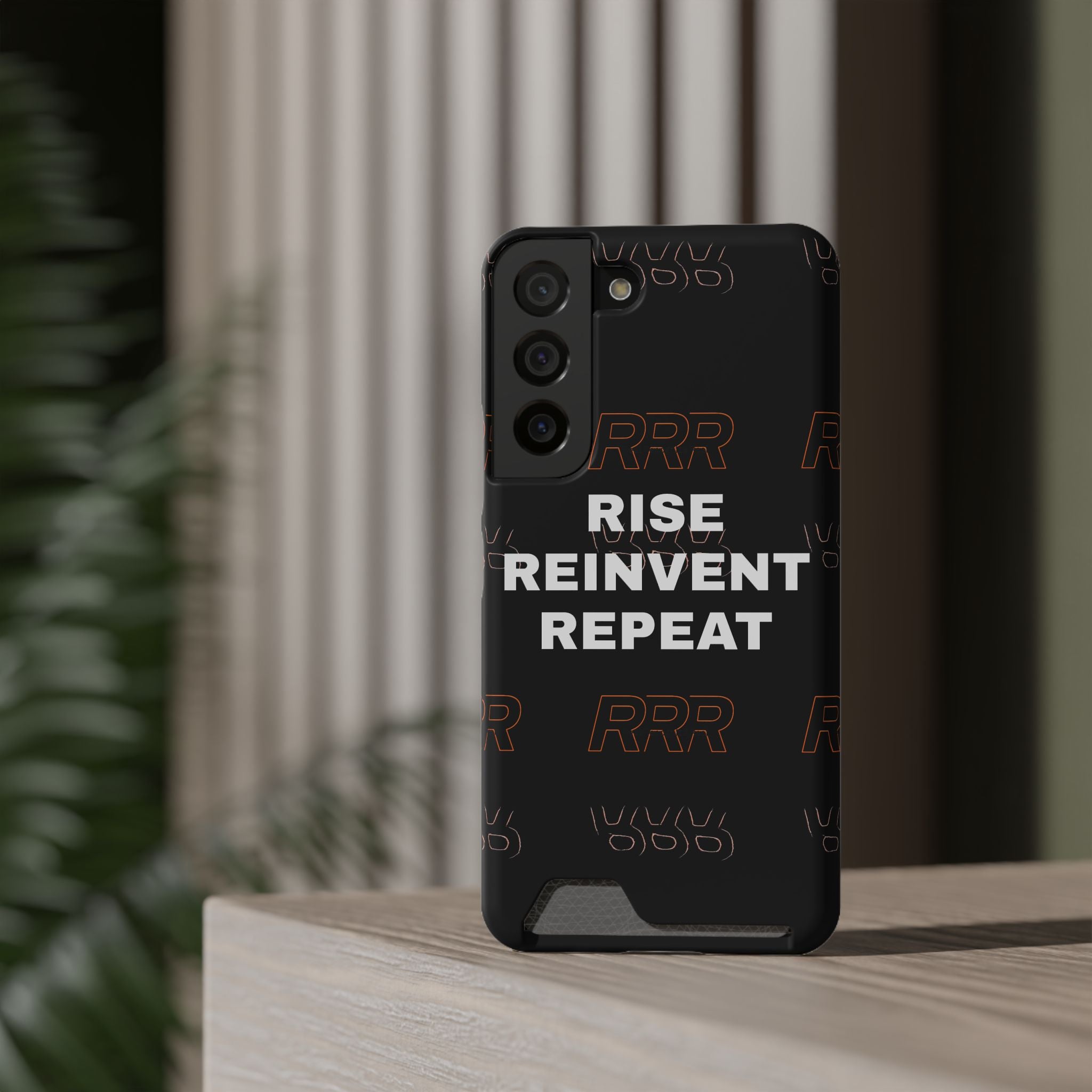 Rise Reinvent Repeat Phone Card Case — Slim Wallet Phone Case with Motivational Design