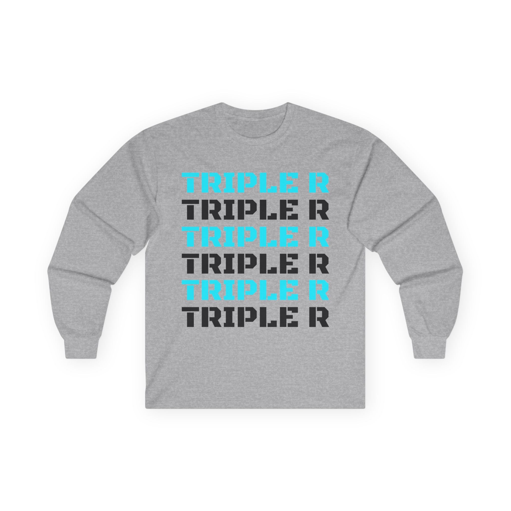 Triple R Repeated Graphic Long Sleeve Tee — Modern Tech Blue Typography