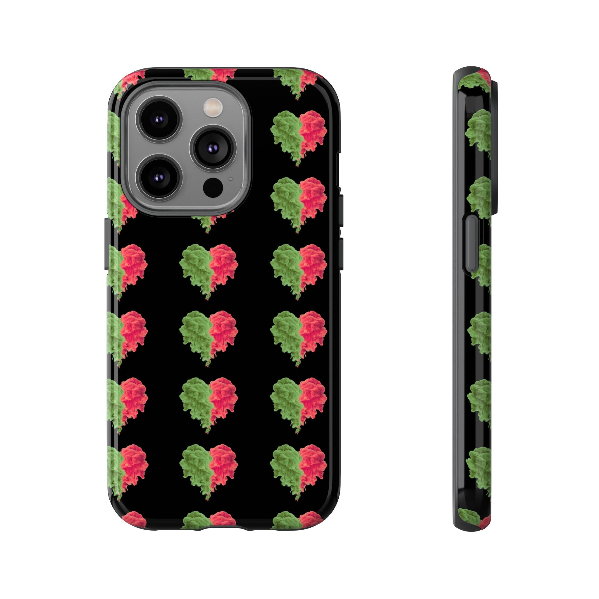Ripped Heart Pattern Tough Phone Case — Floral Red & Green Heart Protection