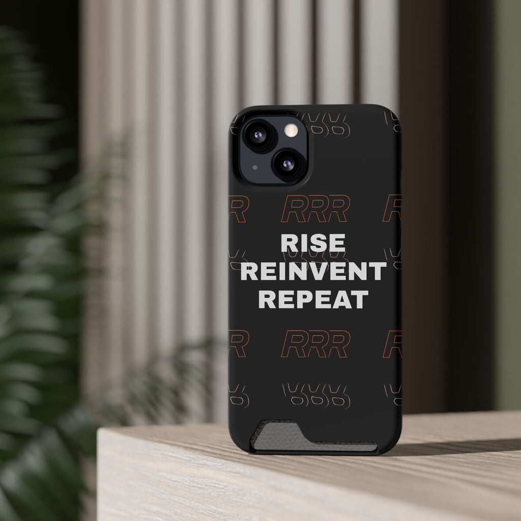 Rise Reinvent Repeat Phone Card Case — Slim Wallet Phone Case with Motivational Design