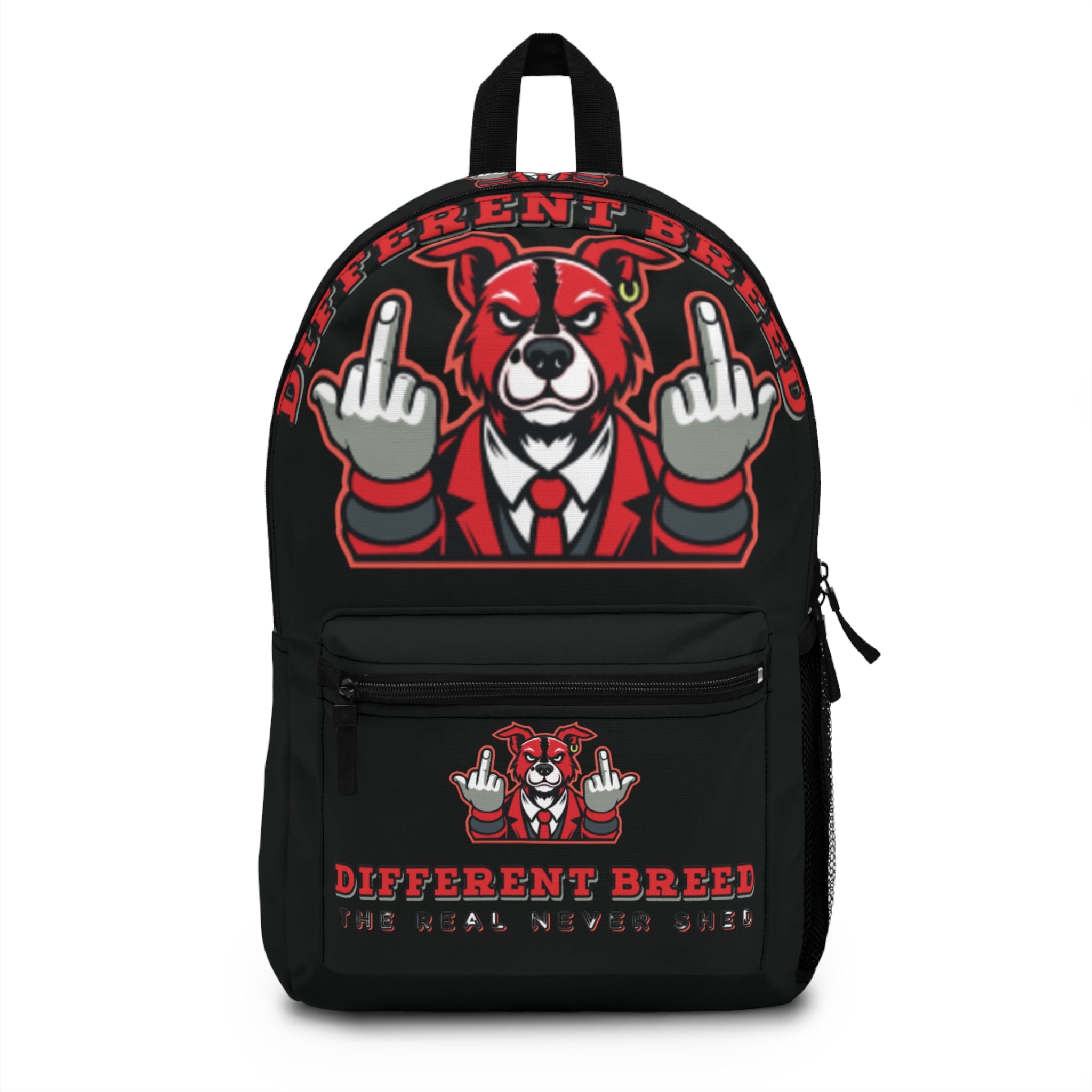 Different Breed Backpack — Bold Red Pitbull Graphic School Bag