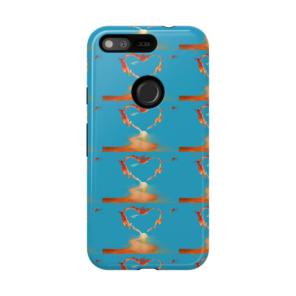 Heart Flame Tough Phone Case — Blue Sunset Protective Cover