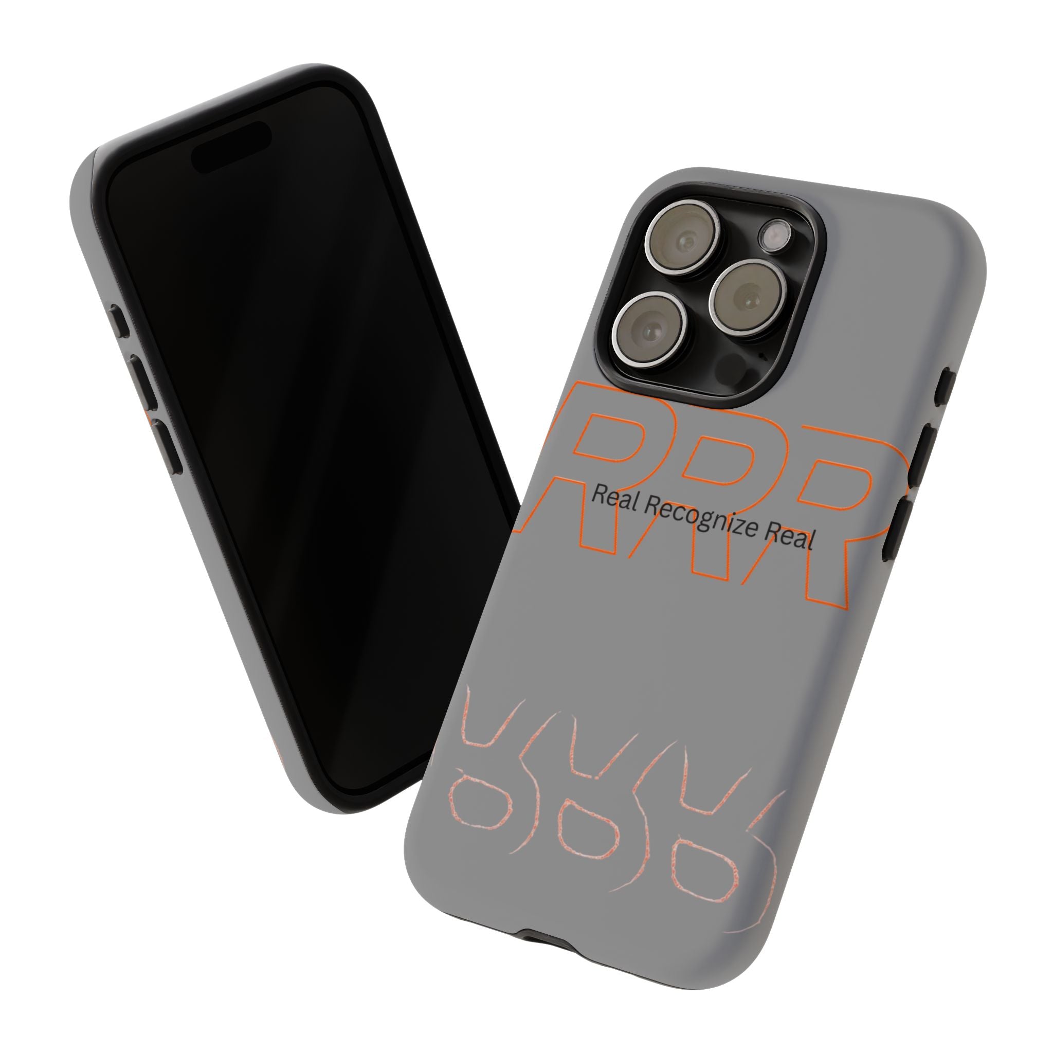 Tough Cases — 'Real Recognize Real' Protective Phone Case (Gray, Retro Outline Design)