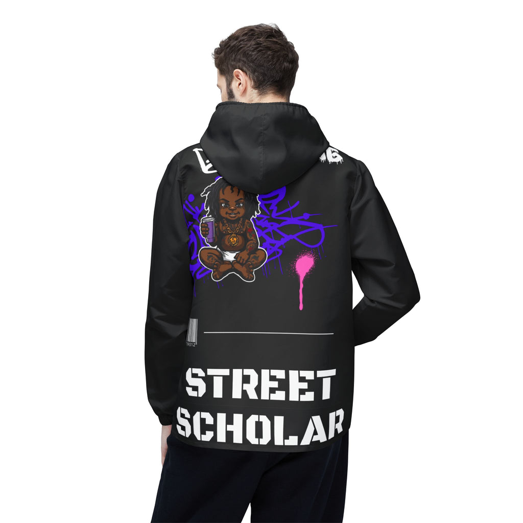 Street Scholar Windbreaker Jacket — Graphic Urban Zip-Up Hooded Windbreaker