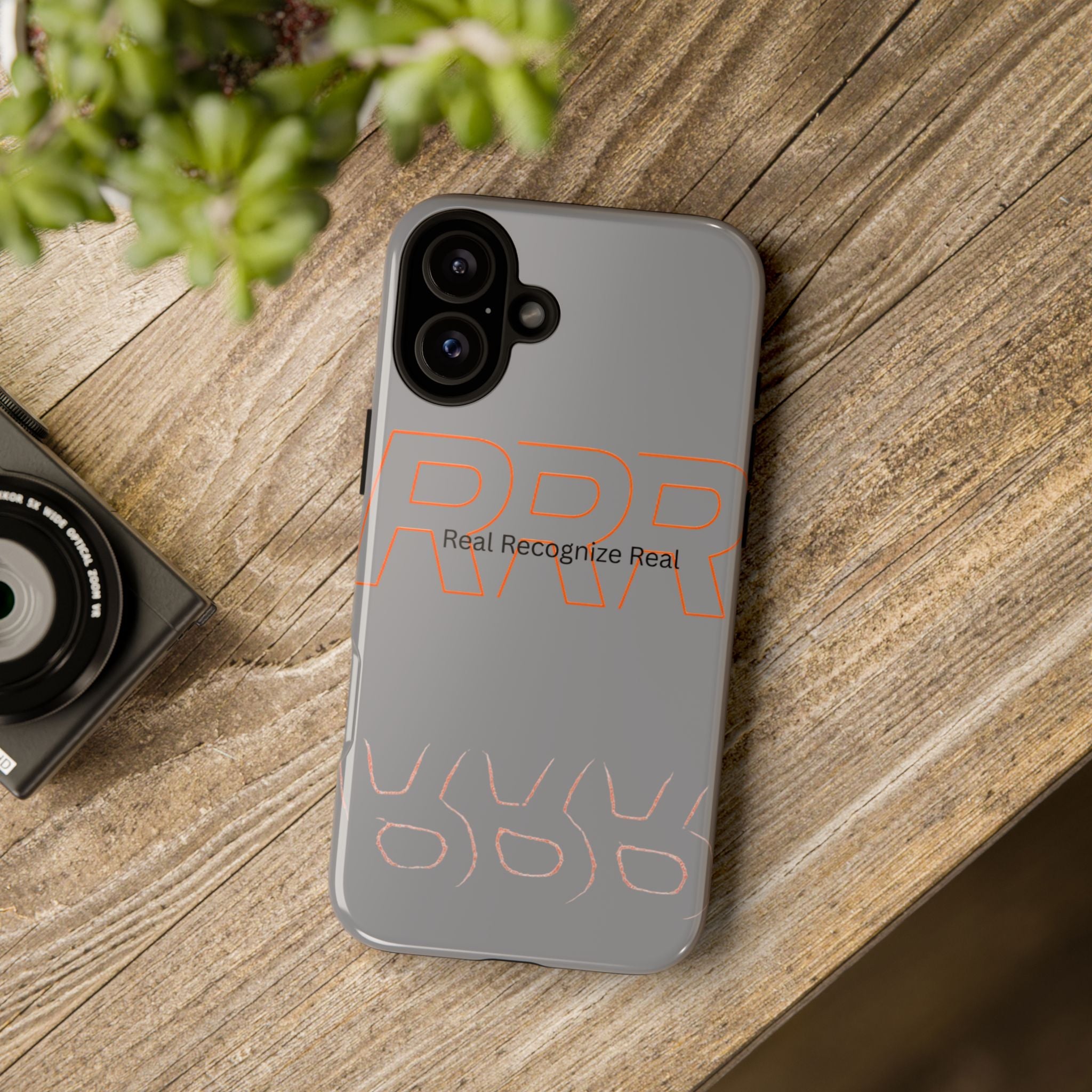 Tough Cases — 'Real Recognize Real' Protective Phone Case (Gray, Retro Outline Design)