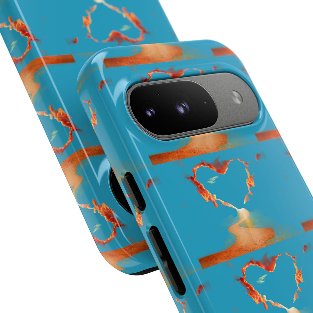 Heart Flame Tough Phone Case — Blue Sunset Protective Cover