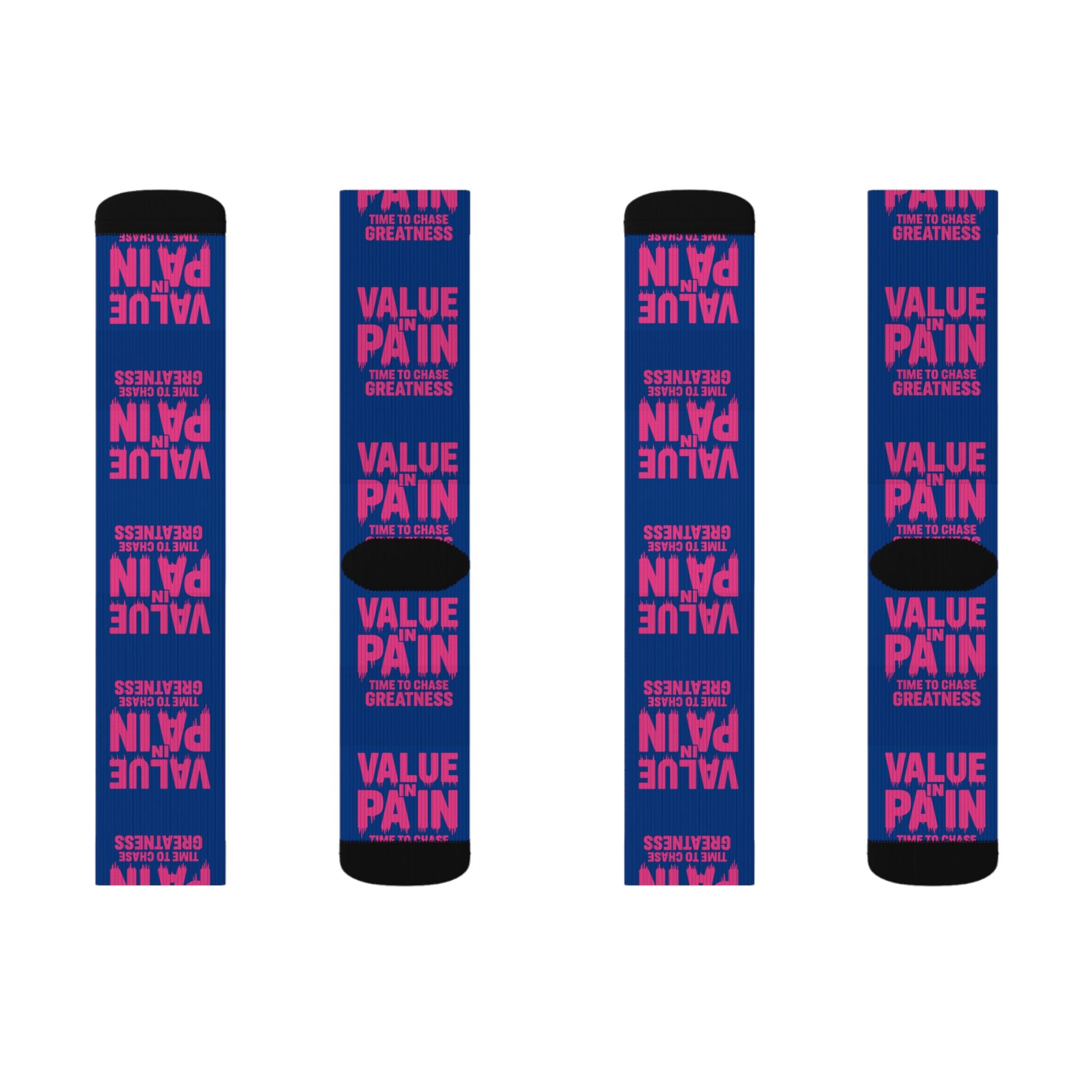 Value Over Pain Athletic Socks — Motivational Sublimation Crew Socks