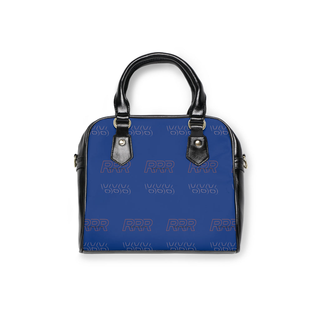 Blue Monogram Shoulder Handbag – Elegant Everyday Tote with Subtle Logo Pattern