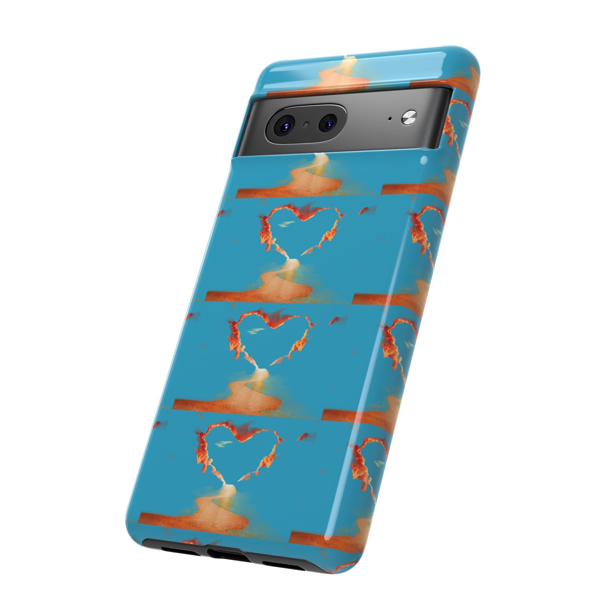 Heart Flame Tough Phone Case — Blue Sunset Protective Cover