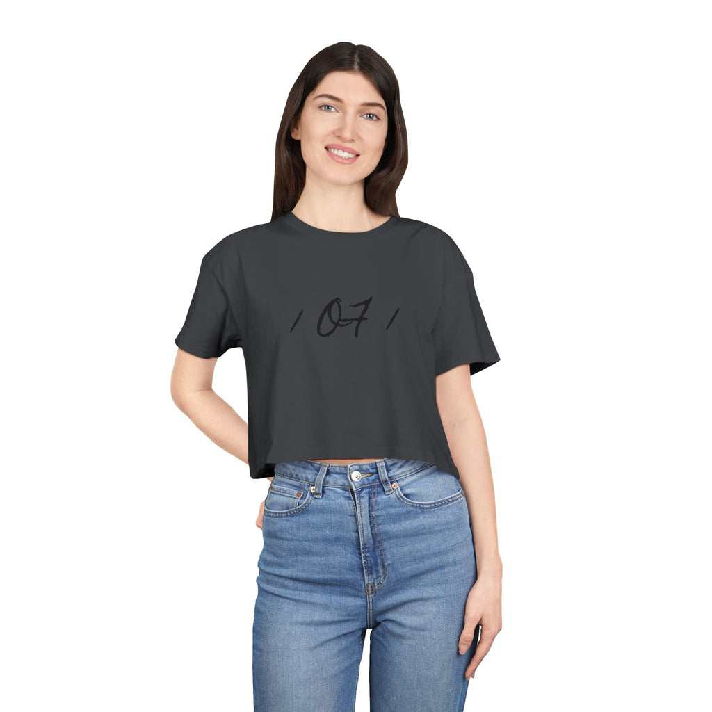 Crop Tee — Minimal Script "07" Front with Script Back Text