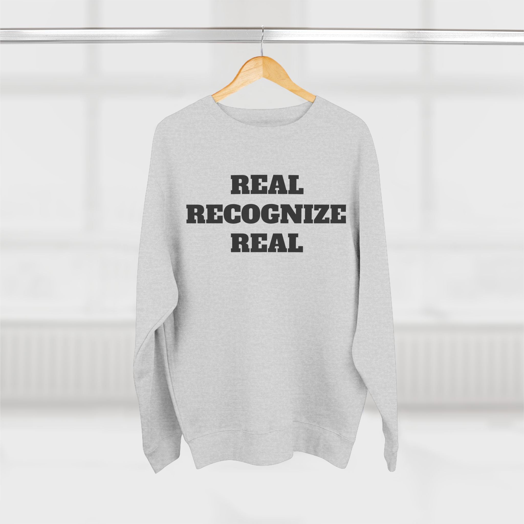 Crewneck Sweatshirt — "Real Recognize Real" Retro Triple R Graphic