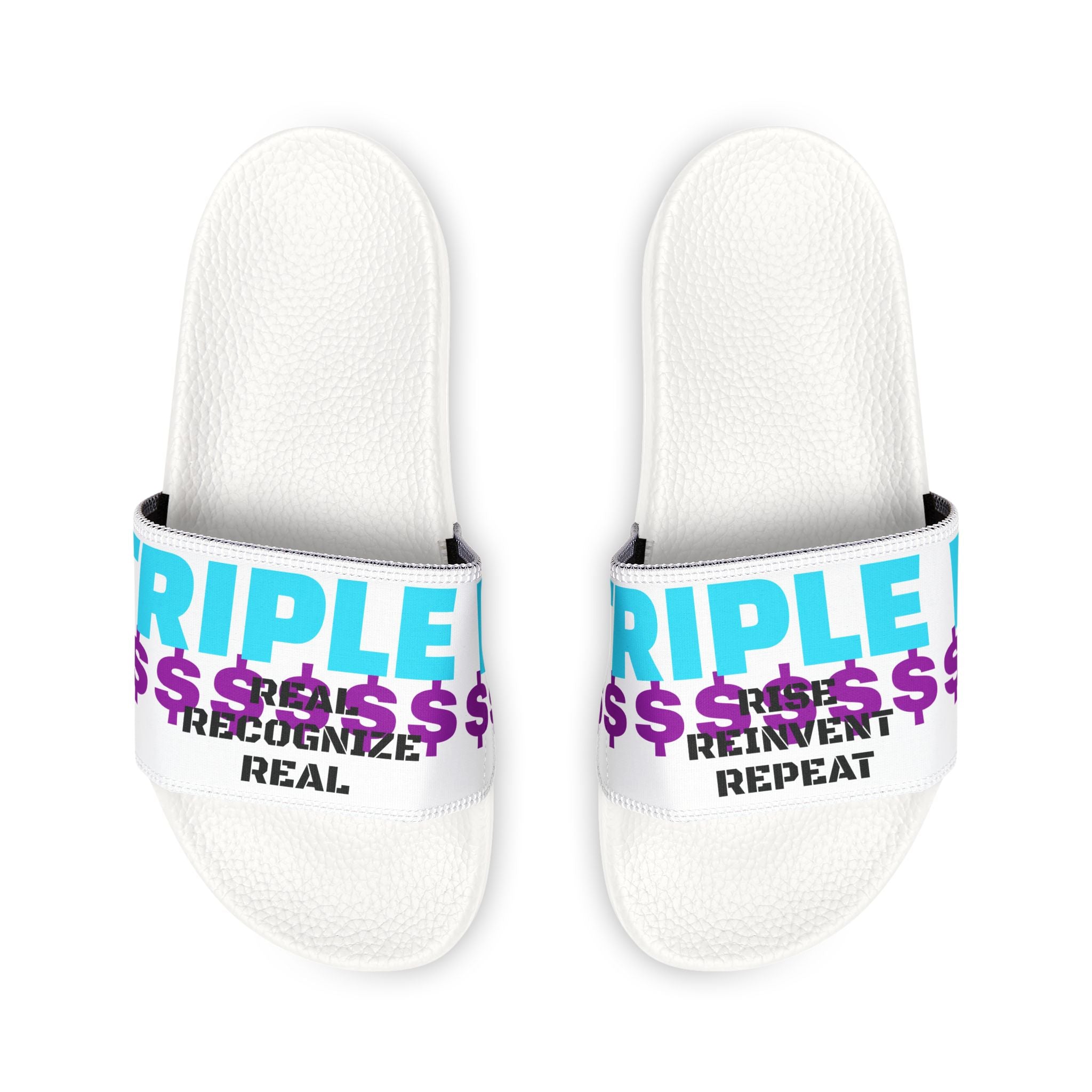 Slide Sandals — "Triple  Repeated Real" Graphic Pool Slides for Men