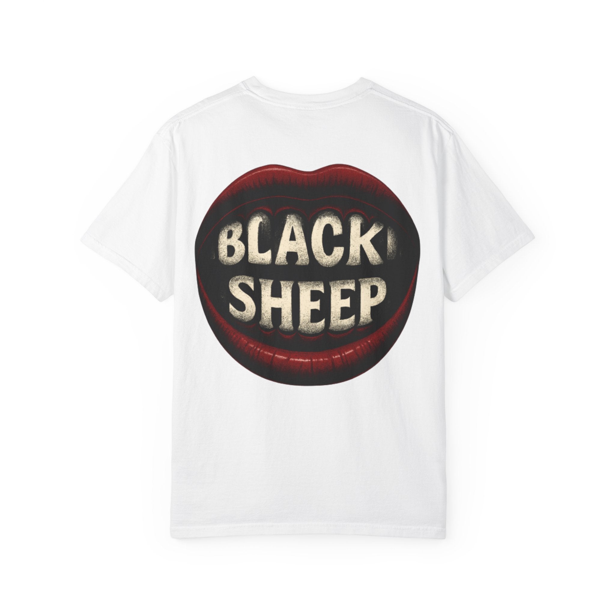 Black Sheep T-Shirt — Bold Back Lip Graphic & Front Text