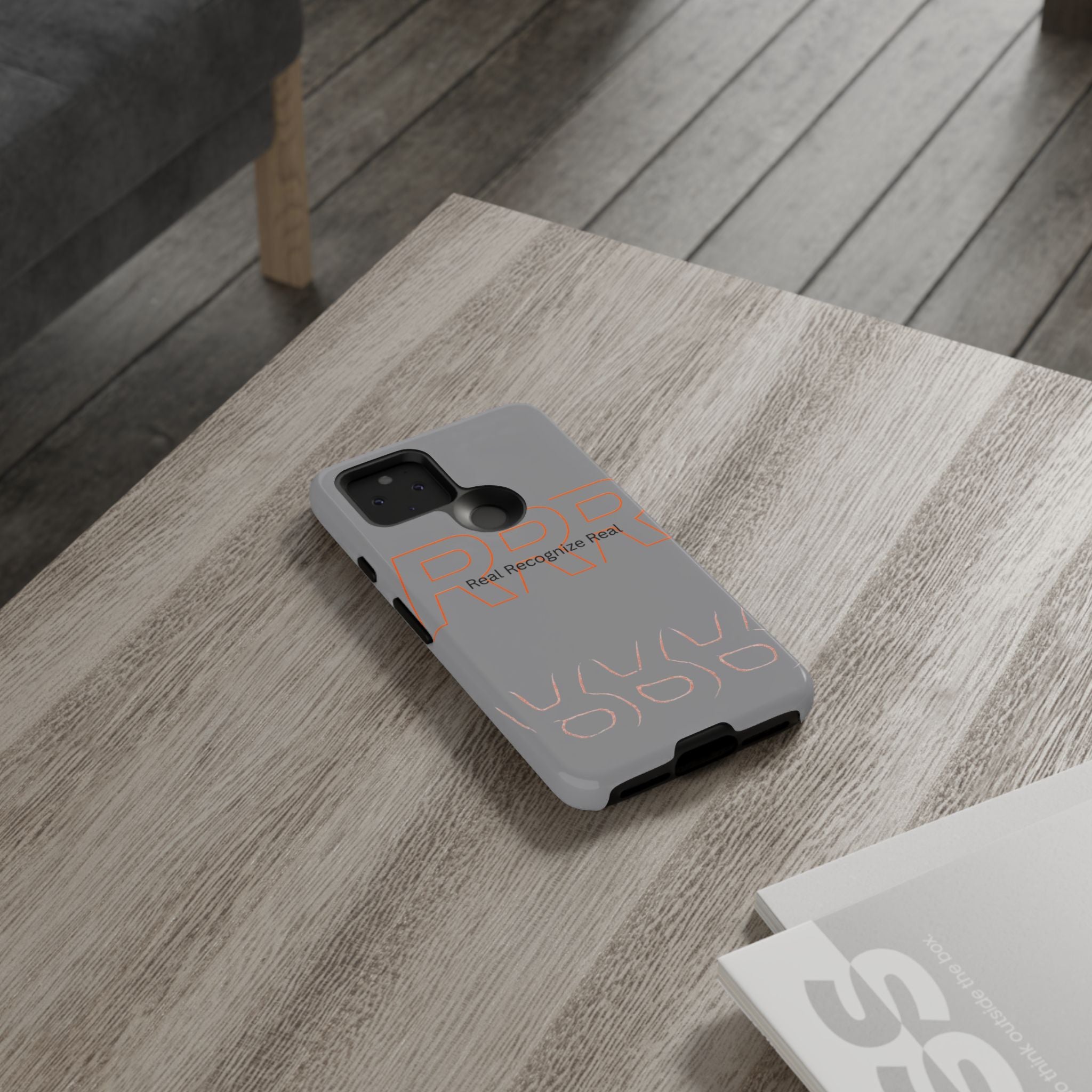 Tough Cases — 'Real Recognize Real' Protective Phone Case (Gray, Retro Outline Design)