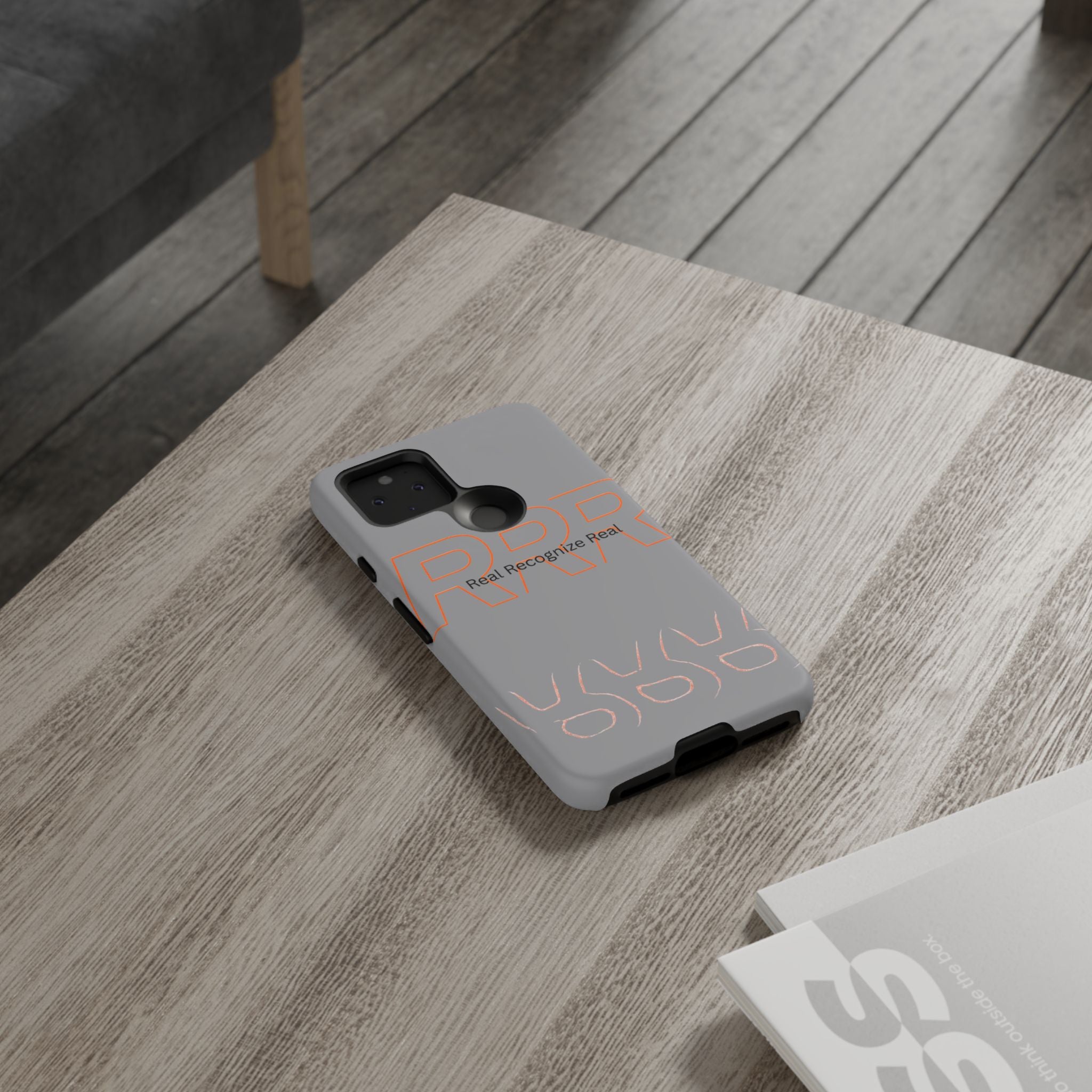 Tough Cases — 'Real Recognize Real' Protective Phone Case (Gray, Retro Outline Design)