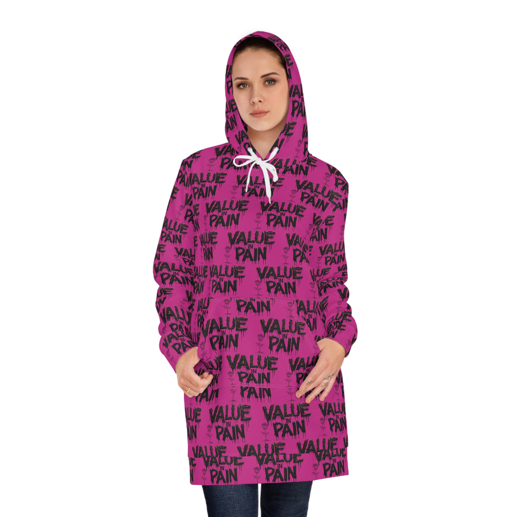 Hoodie Dress — "Value Pain" All-Over Print Women's Pullover