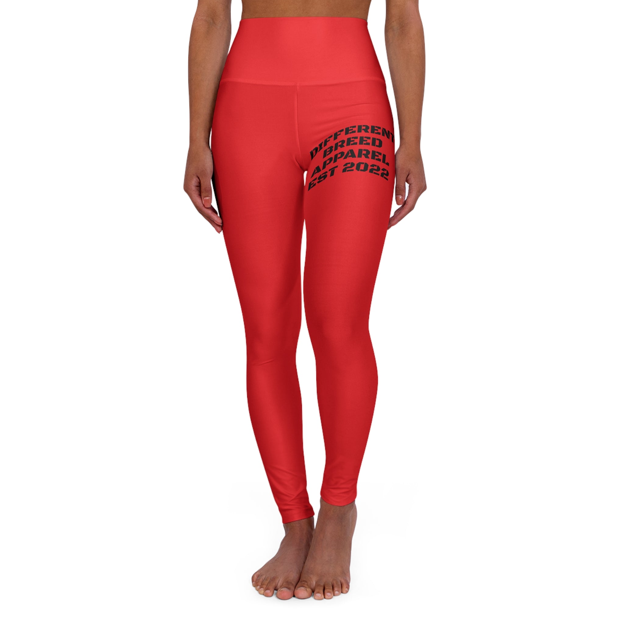 High-Waist Red Yoga Leggings with 'Different Breed Apparel Est 2022' Graphic