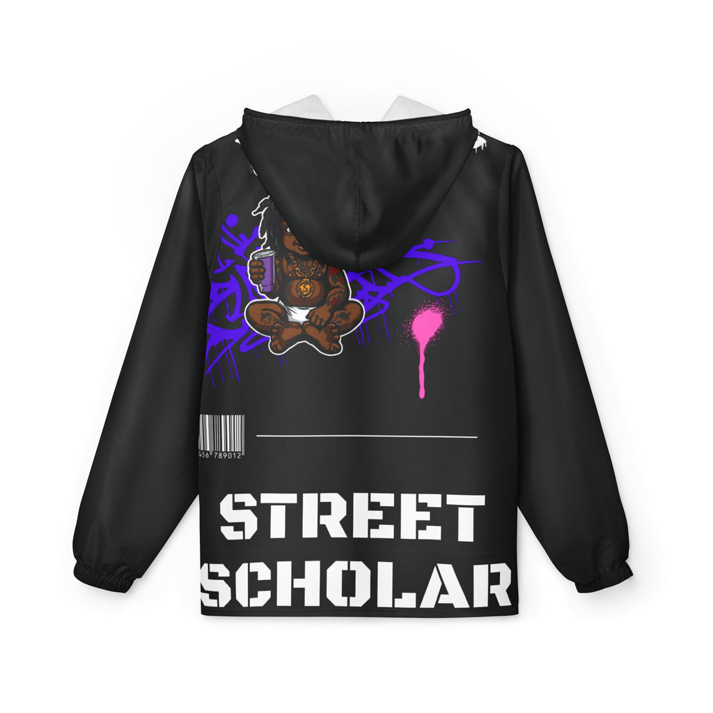 Street Scholar Windbreaker Jacket — Graphic Urban Zip-Up Hooded Windbreaker
