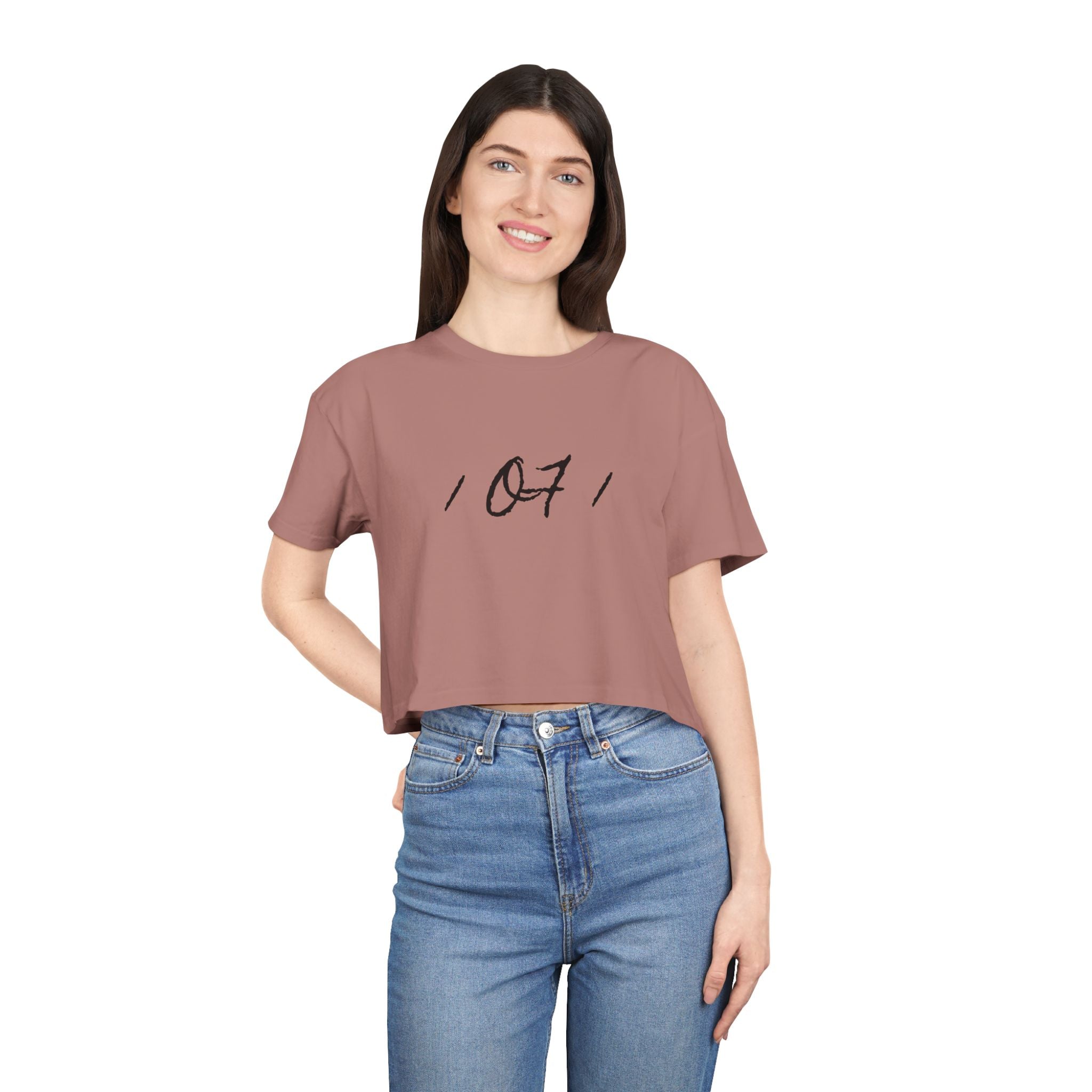 Crop Tee — Minimal Script "07" Front with Script Back Text