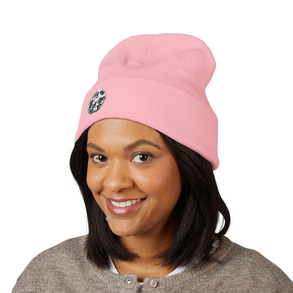 Embroidered DIFFERENT BREED [DB] ABBREVIATED Moon Patch Cuffed Beanie — Cozy Yellow Knit Winter Hat