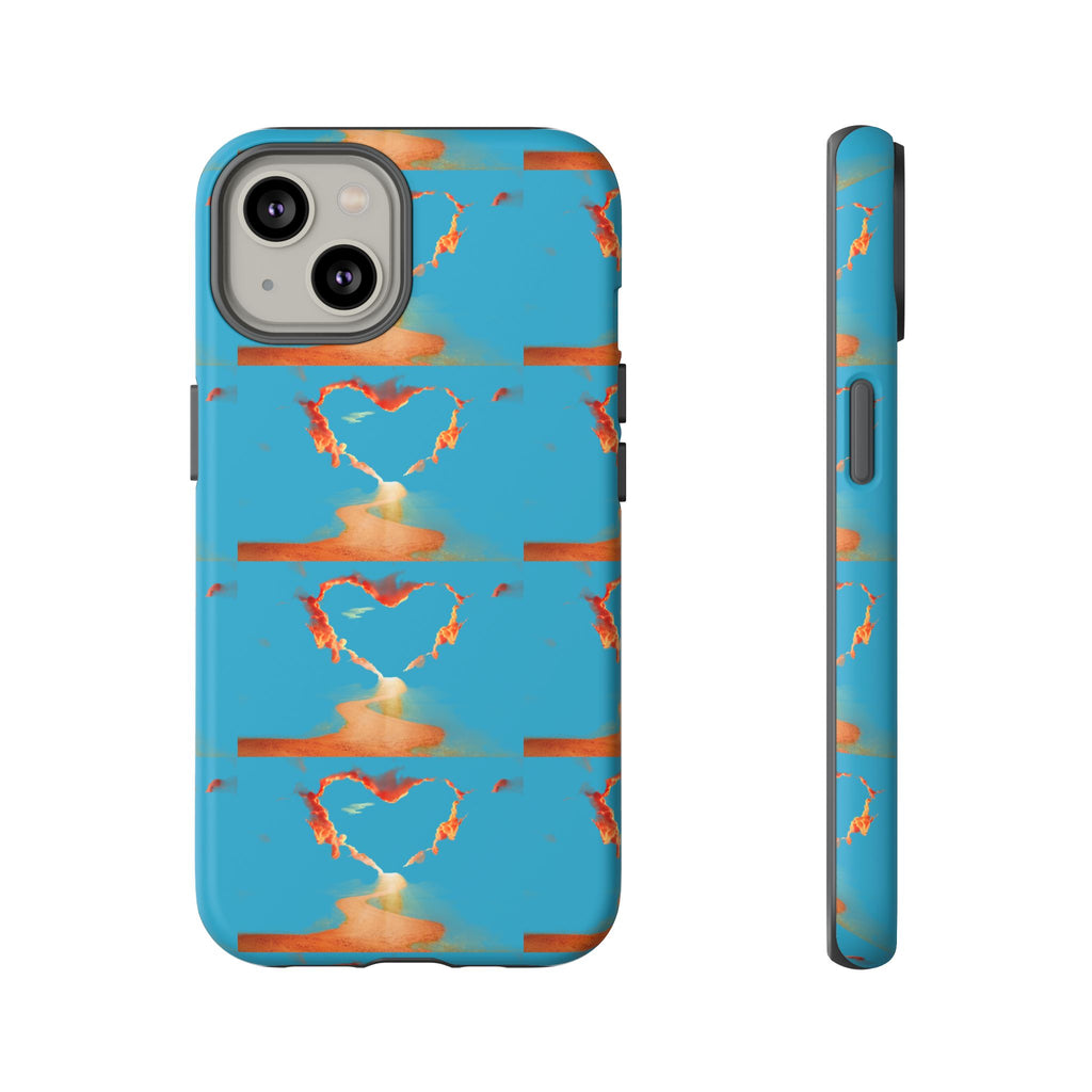 Heart Flame Tough Phone Case — Blue Sunset Protective Cover