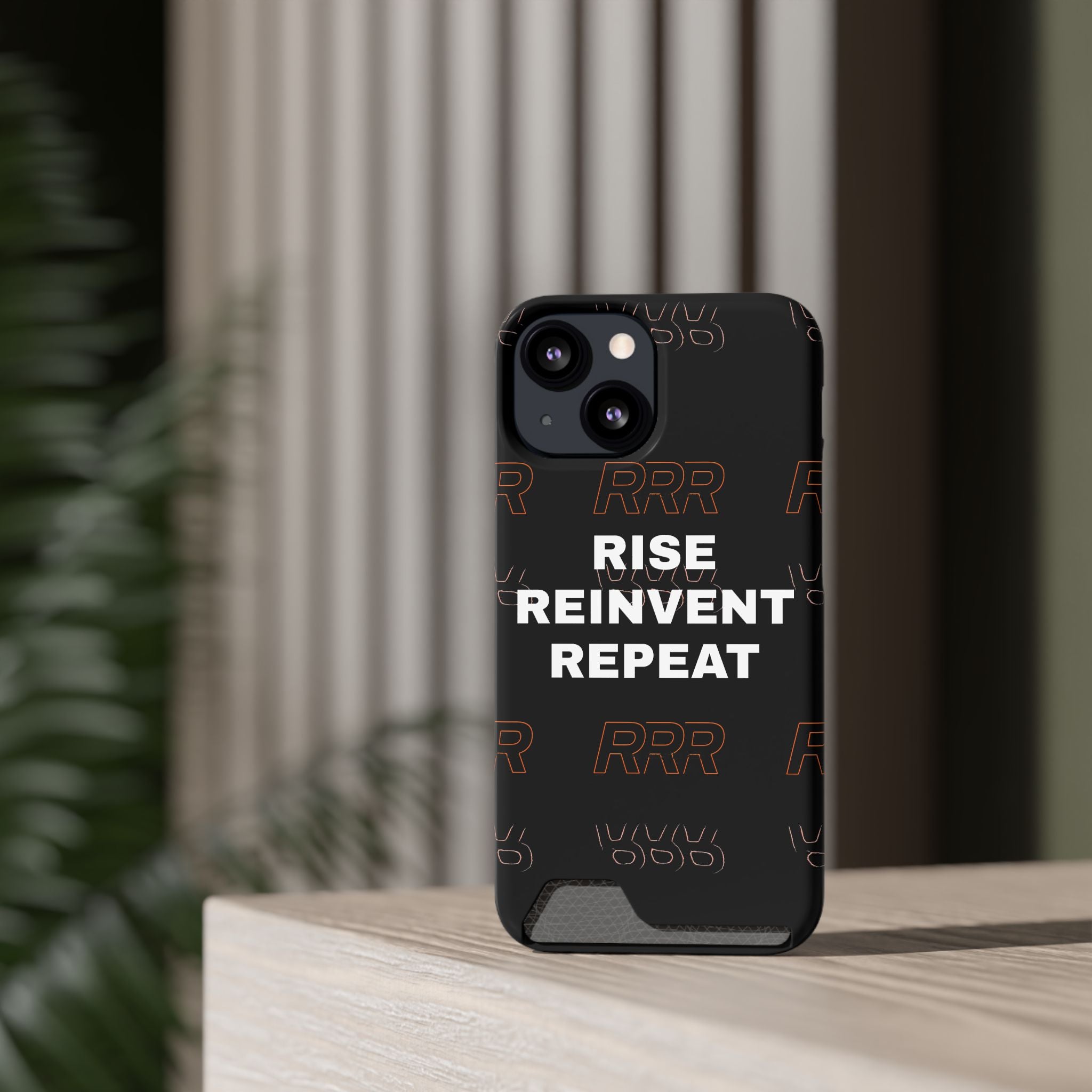 Rise Reinvent Repeat Phone Card Case — Slim Wallet Phone Case with Motivational Design