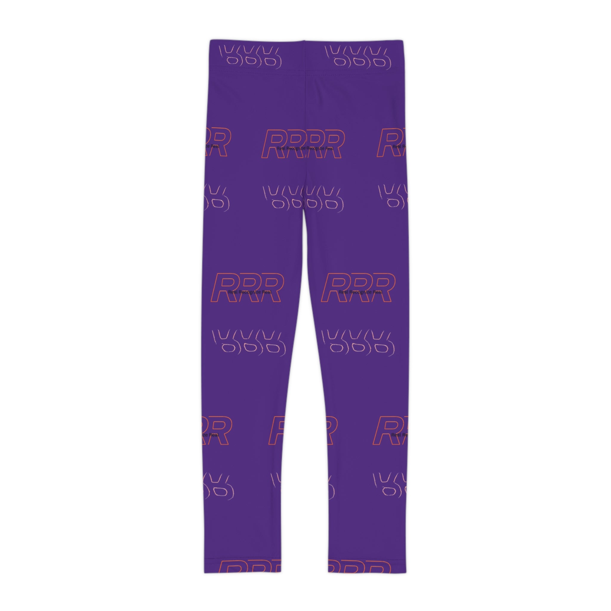 Kids Purple RRR Pattern Leggings — Playful All-Over Print Activewear