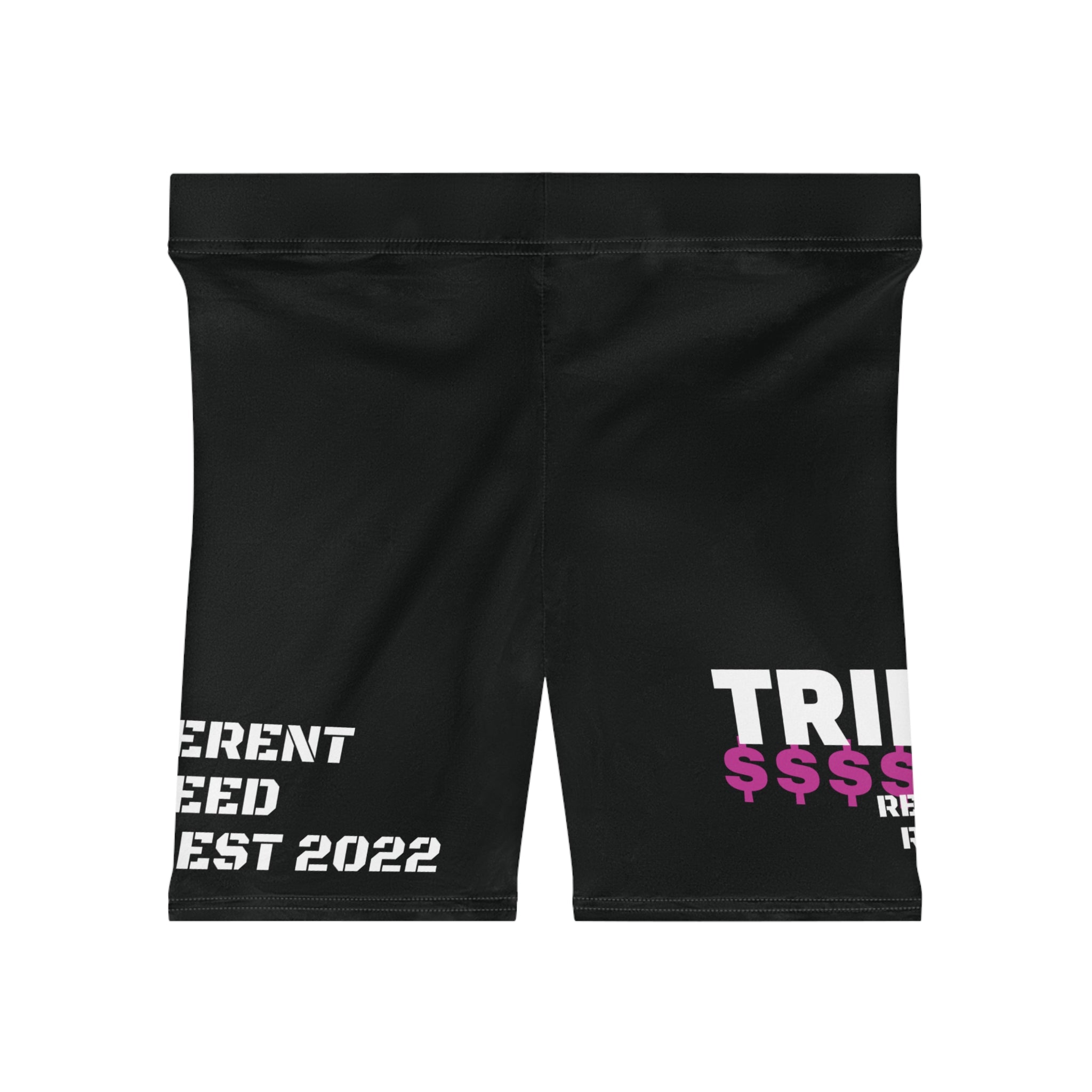 Women's Biker Shorts — 'TRIPLE R' Bold Logo Athletic Shorts (Black, Graphic Text)