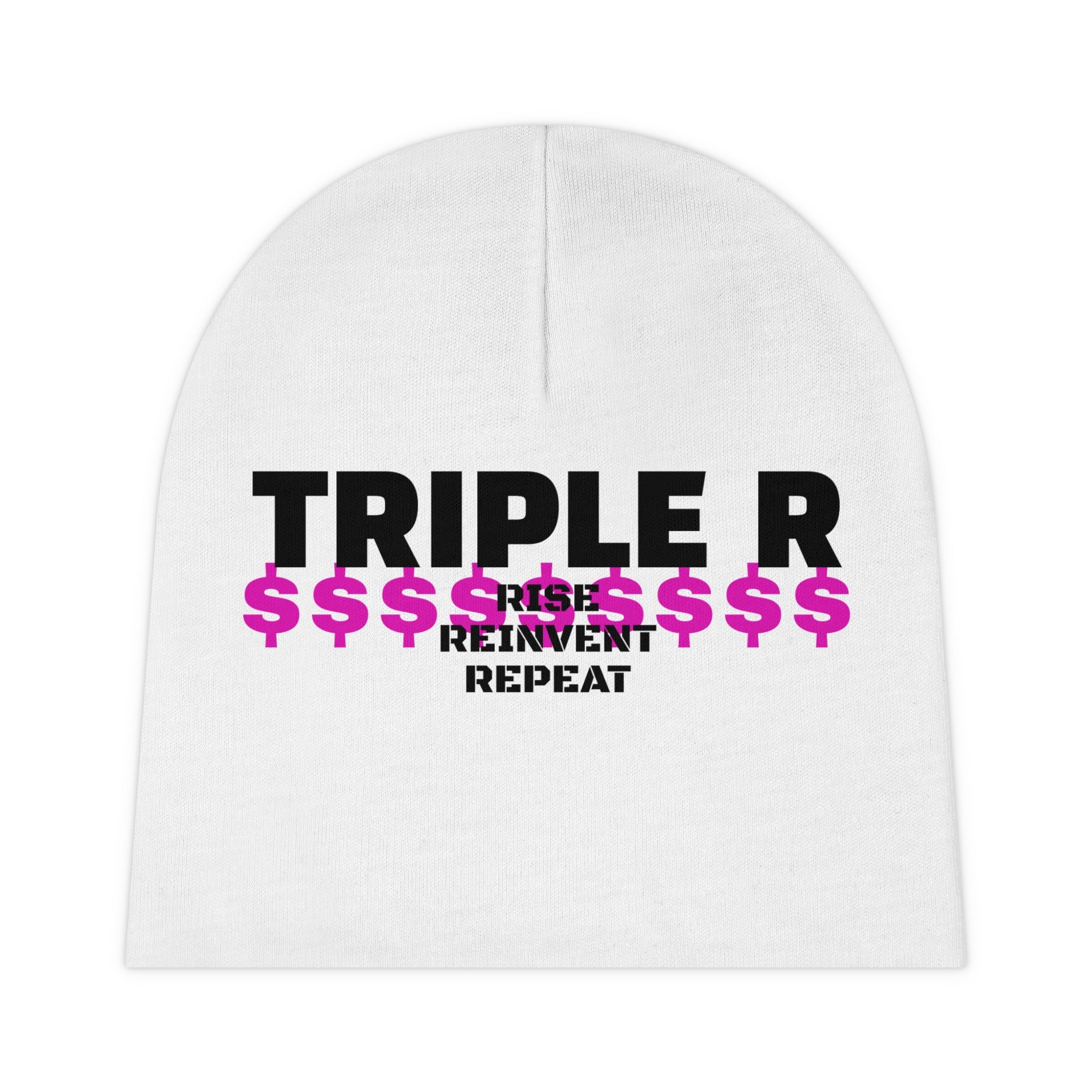Baby Beanie — "TRIPLE R: Rise Reinvent Repeat" Pink Dollar Sign Infant Hat