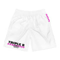 Jogger Shorts — 'TRIPLE R' Bold Logo White Athletic Shorts with Pink Dollar Print