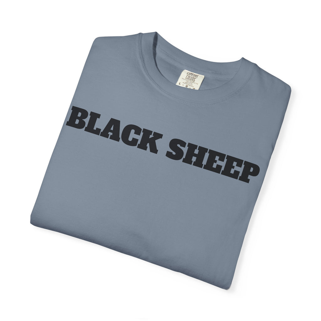 Black Sheep T-Shirt — Bold Back Lip Graphic & Front Text