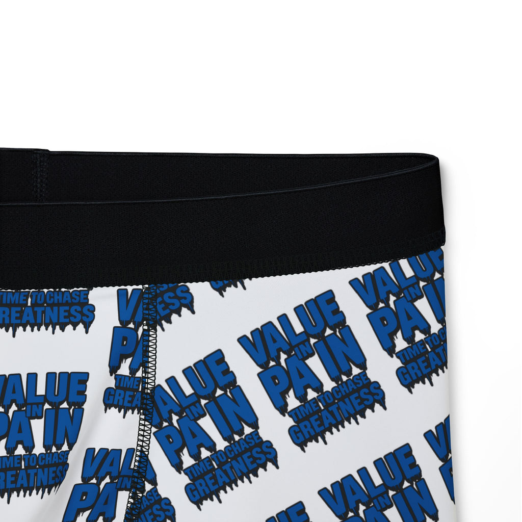 Blue Graphic Boxer Briefs — All-Over Print "Wake Up and Win" Design