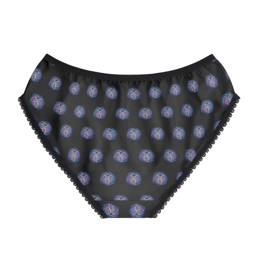 Black Cosmic Rose Women's Briefs — All-Over Print Comfortable Lace-Trim Panties