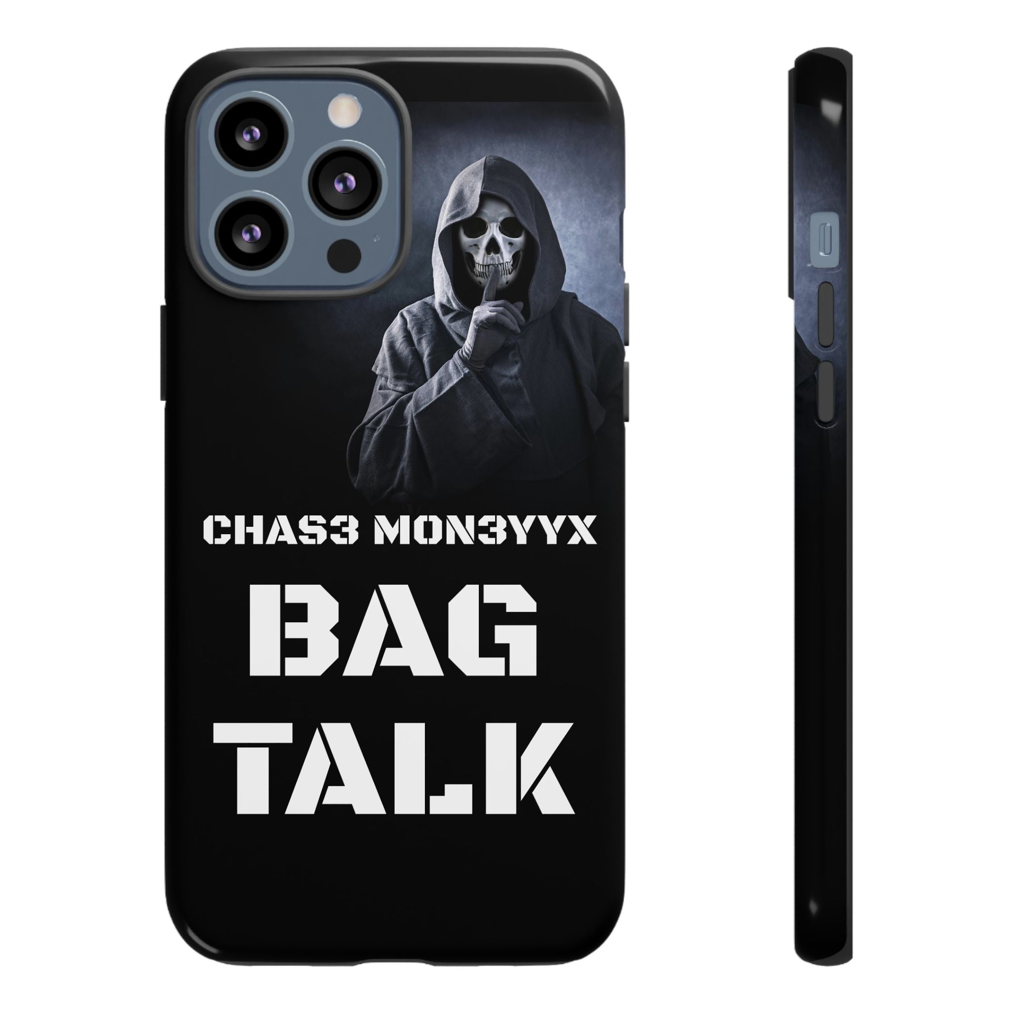Phone Case — 'Bag Talk' Grim Reaper Graphic, Dark Gothic Protective Cover