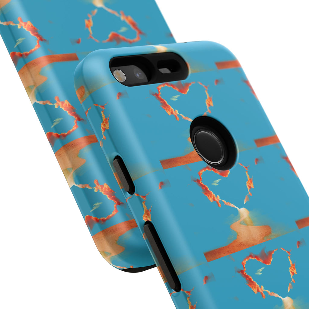 Heart Flame Tough Phone Case — Blue Sunset Protective Cover