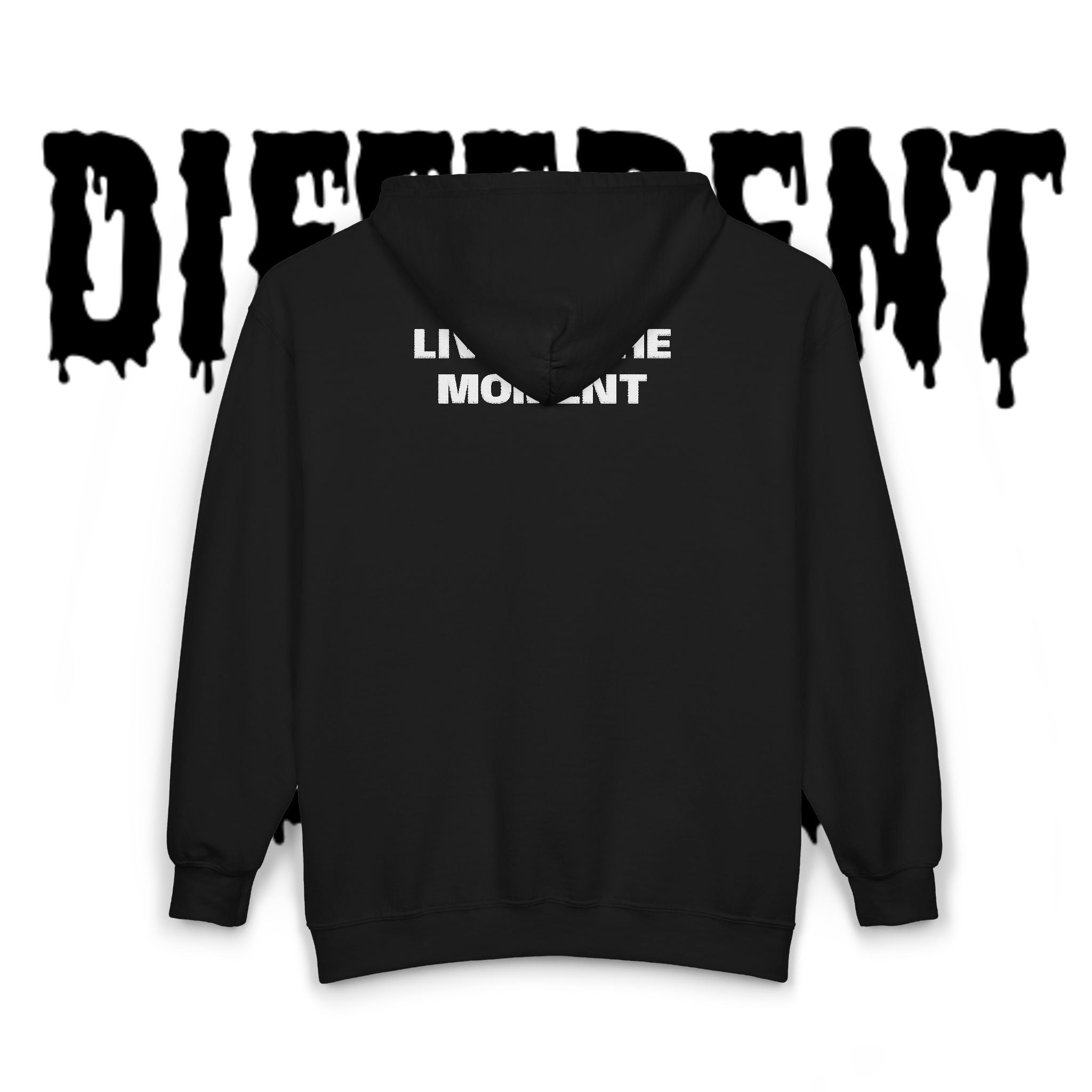 Live in the Moment Zip Hoodie — Minimal Motivational Full-Zip Sweatshirt