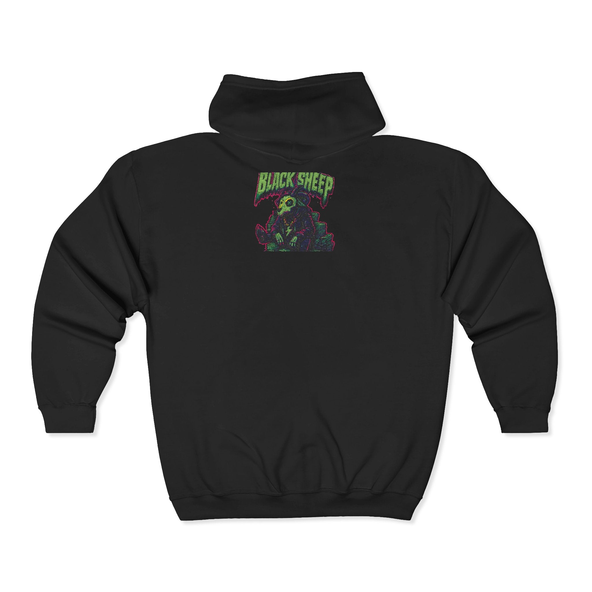 Black Sheep Skeleton Zip Hoodie — Gothic Skull Graphic Full‑Zip Sweatshirt