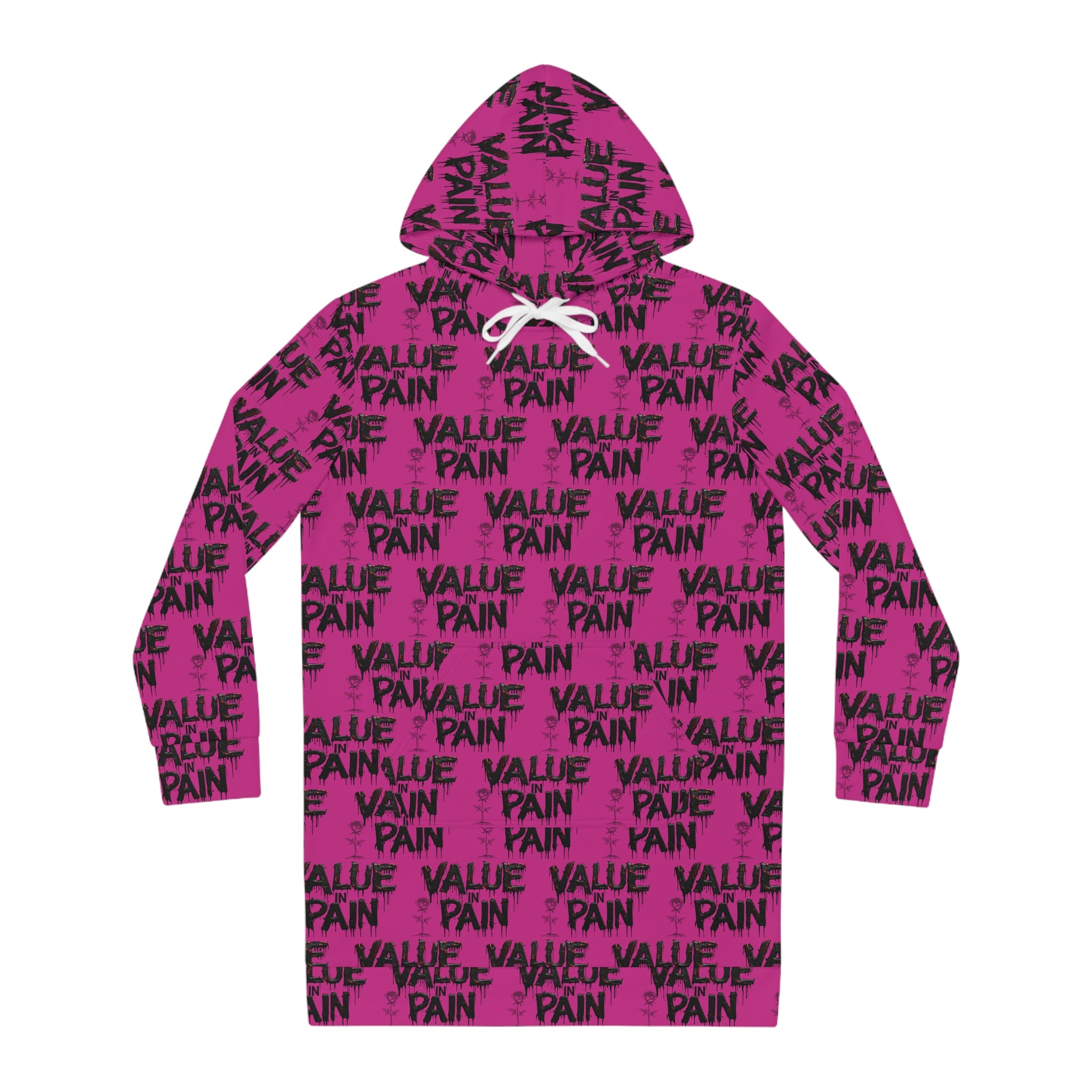 Hoodie Dress — "Value Pain" All-Over Print Women's Pullover