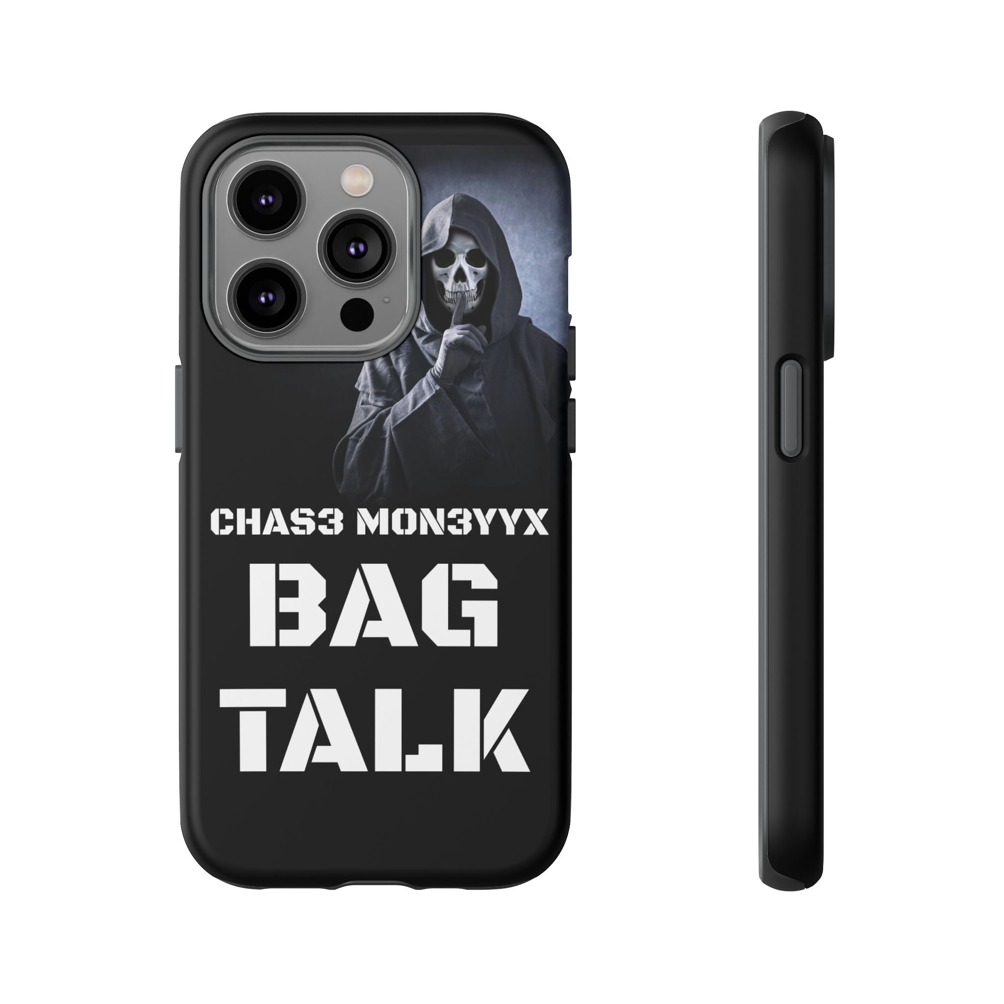 Phone Case — 'Bag Talk' Grim Reaper Graphic, Dark Gothic Protective Cover
