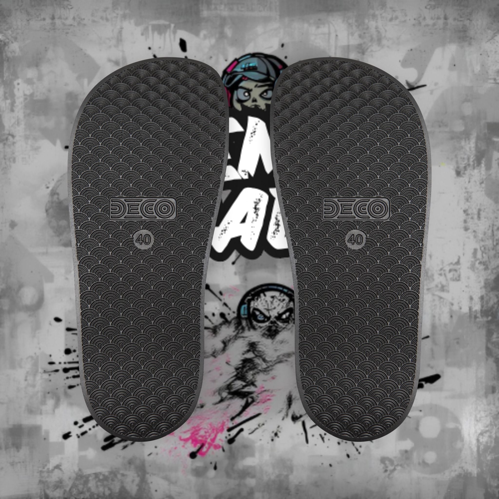 Men's Slide Sandals — 'French Baby' Graphic Adjustable-Strap Pool Slides