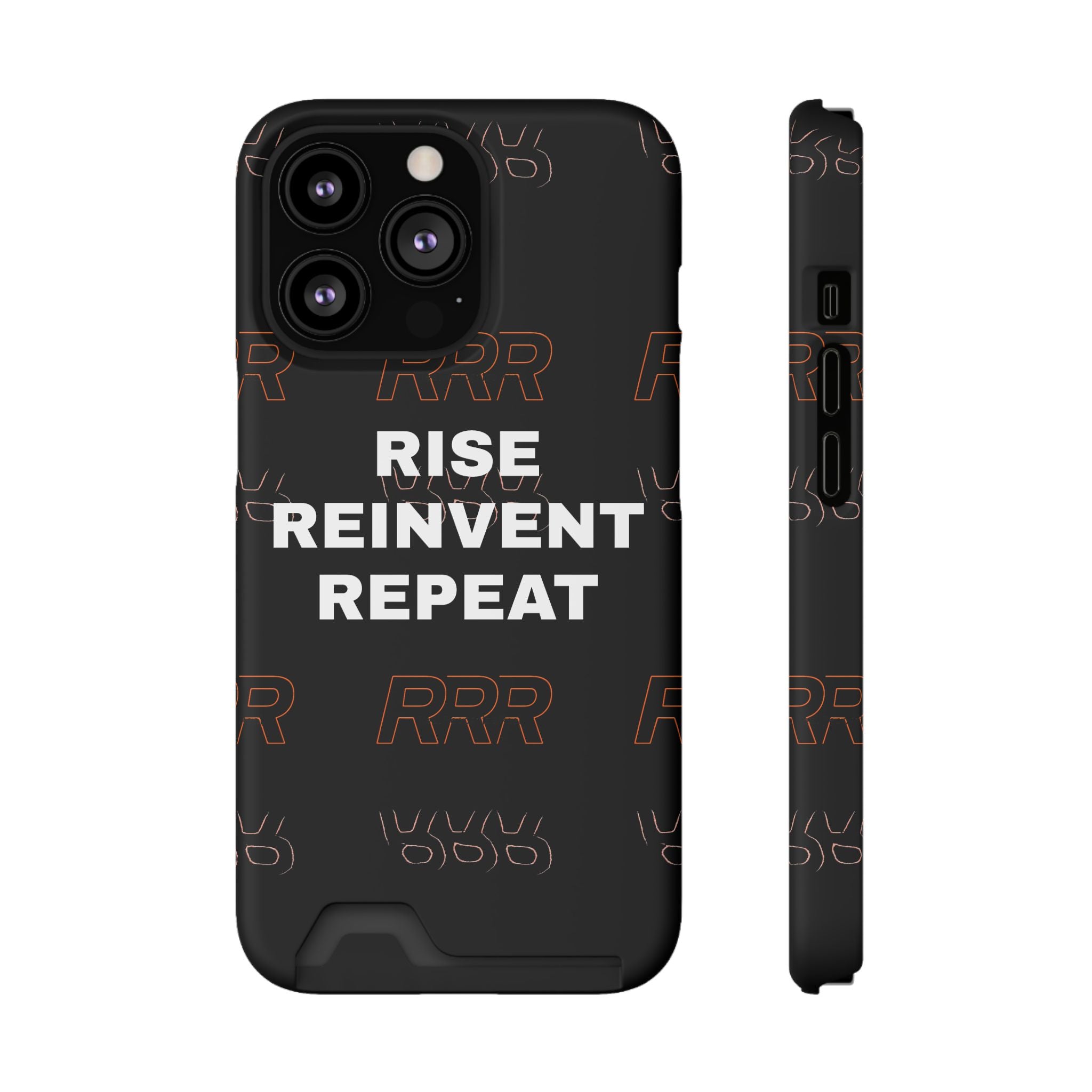 Rise Reinvent Repeat Phone Card Case — Slim Wallet Phone Case with Motivational Design