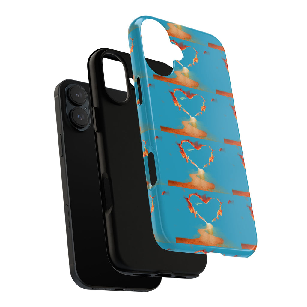 Heart Flame Tough Phone Case — Blue Sunset Protective Cover