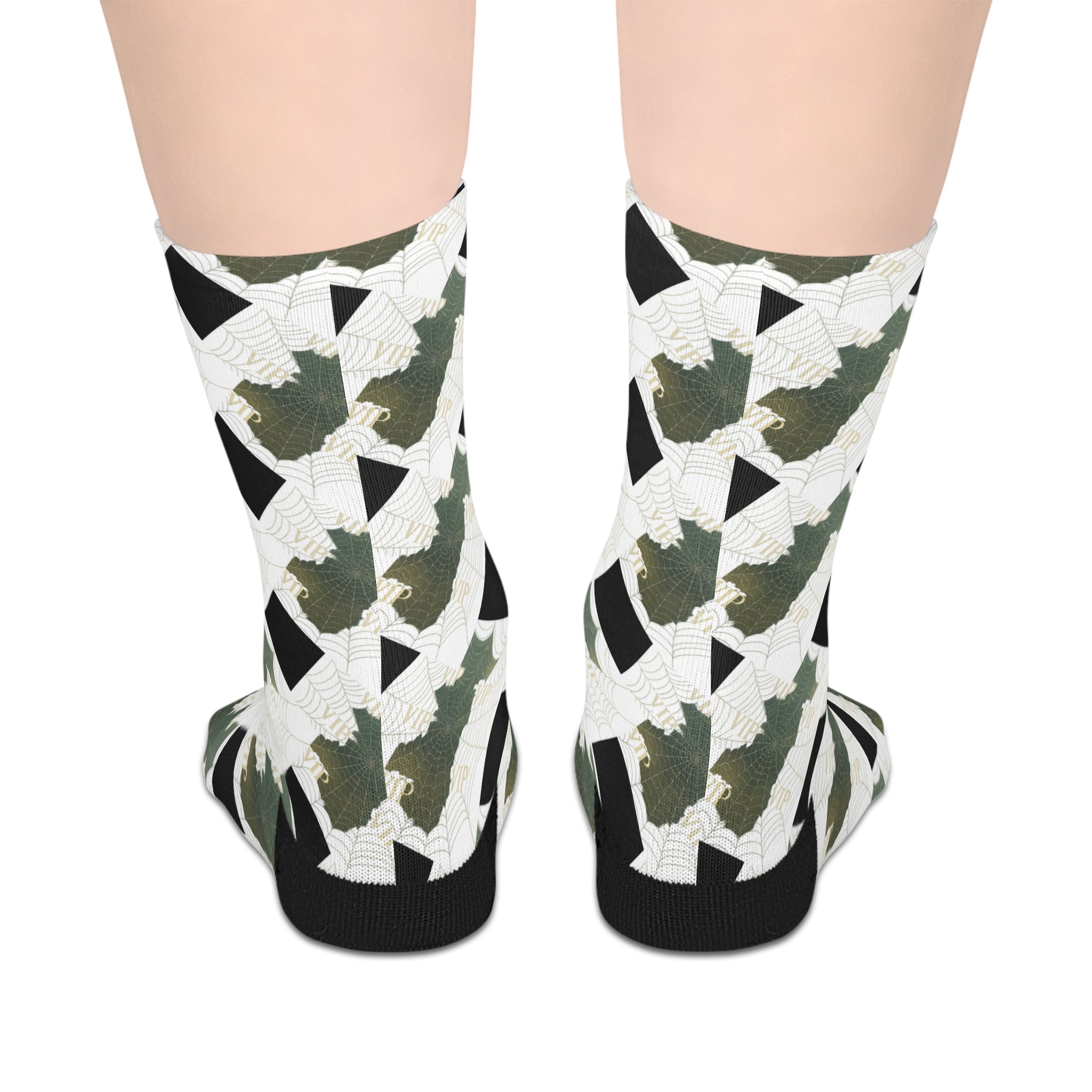 Camouflage Geo Mid-Length Socks — Green Camo Pattern Crew Socks