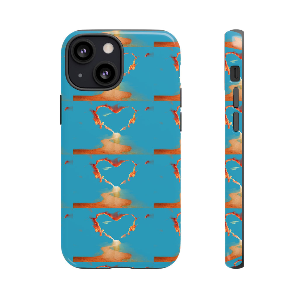 Heart Flame Tough Phone Case — Blue Sunset Protective Cover
