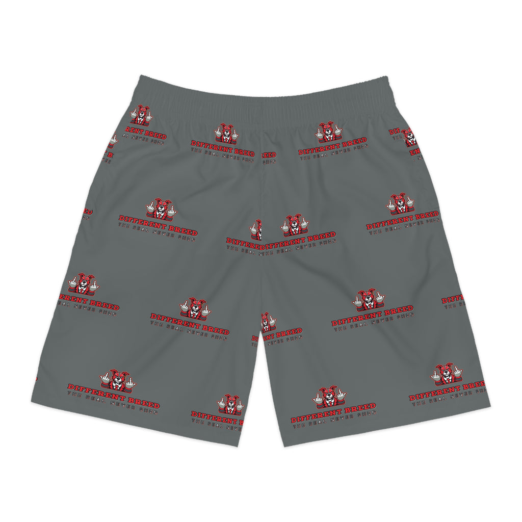 Grey Allover Print Men's Jogger Shorts — Red Crest Logo Pattern