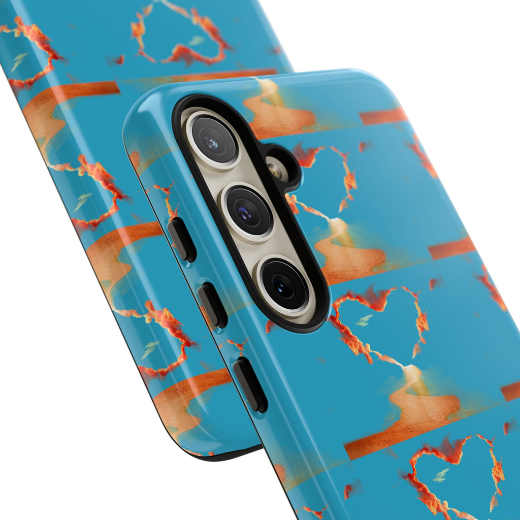 Heart Flame Tough Phone Case — Blue Sunset Protective Cover