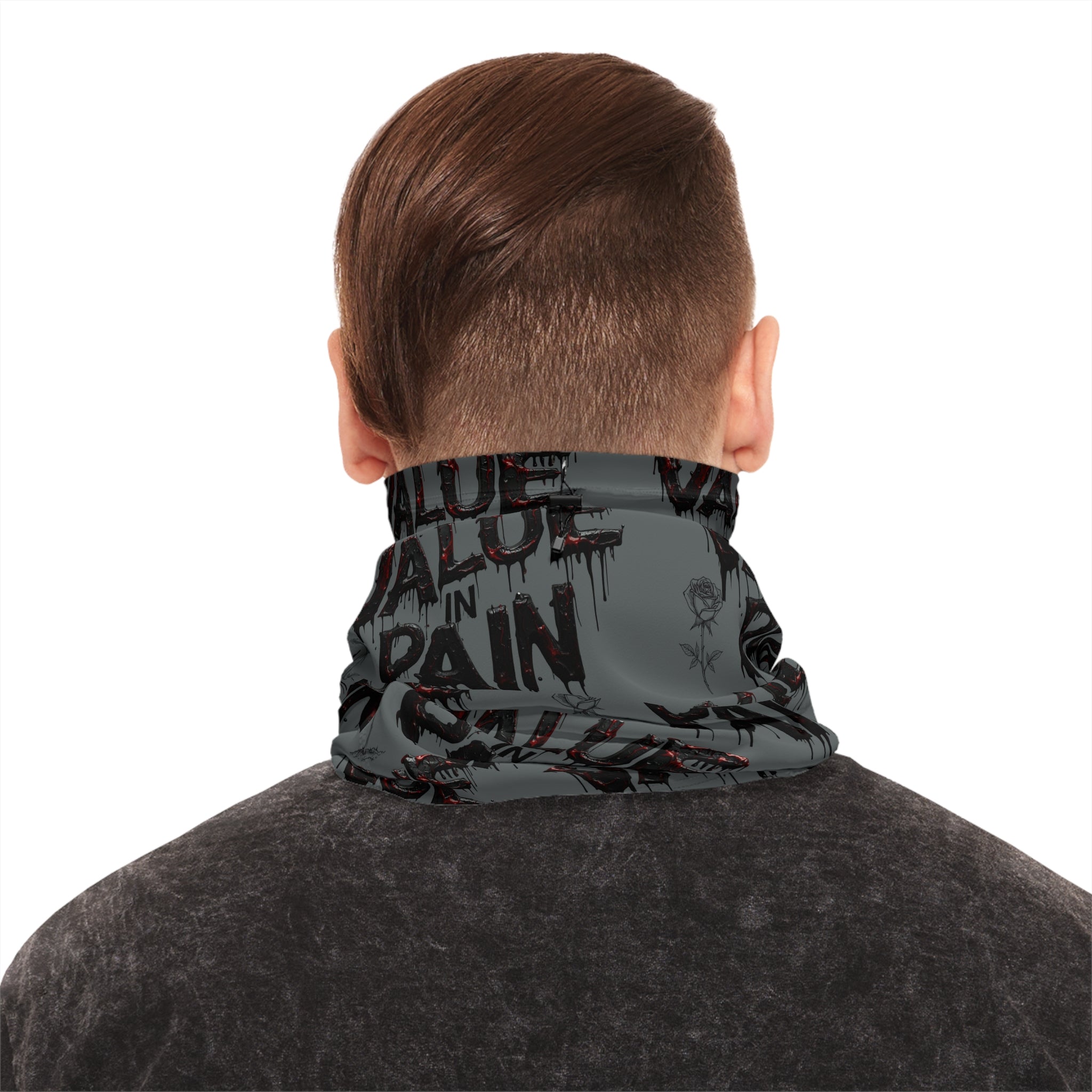 Value in Pain Winter Neck Gaiter — Gothic Text Pattern Face Mask Scarf